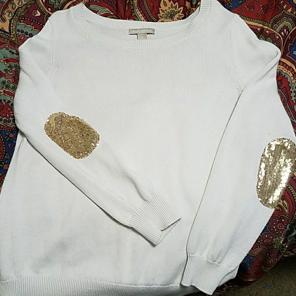 Sweater with gold elbow pads